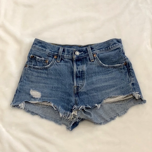 Levi's Premium Denim Jean Shorts Womens Size 25 Button Fly Distressed Frayed Hem - Picture 14 of 15